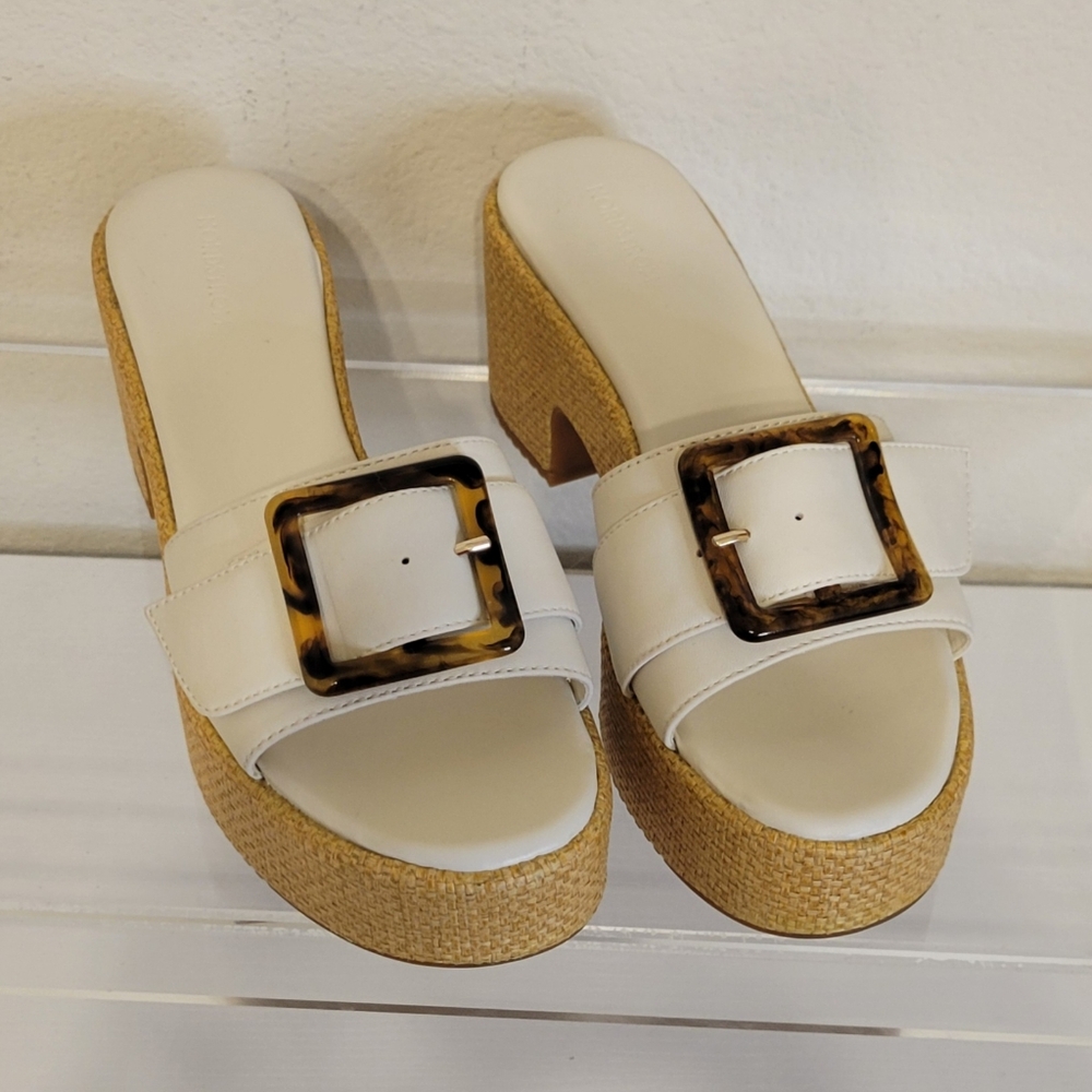 Nordstrom Women's White Slide Sandals with Tortoise Buckle